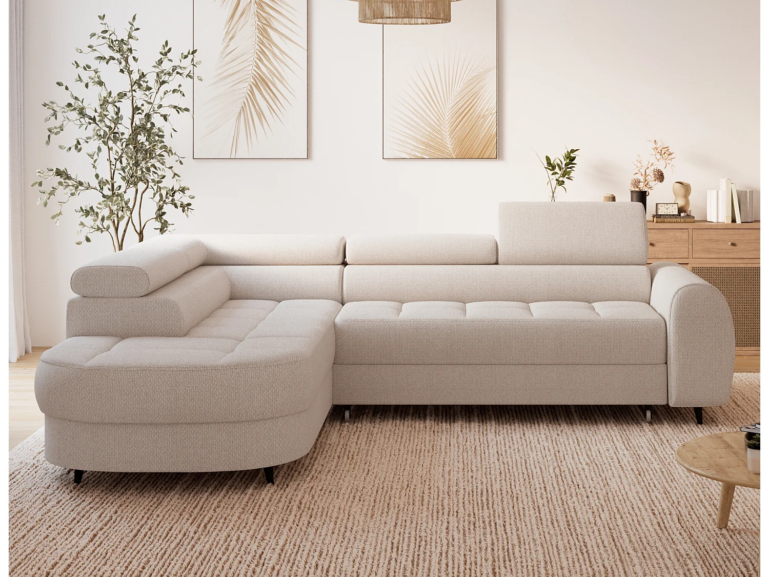Ecksofa Vesteria mit Schlaffunktion und Bettkasten – Modernes Design, verstellbare Kopfstützen und hoher Sitzkomfort