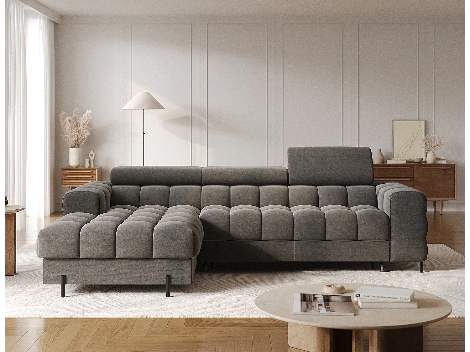 Moderne L-Vormige Bank FELRO met Slaapfunctie, Opbergruimte & Verstelbare Hoofdsteunen - Premium Design en Comfort