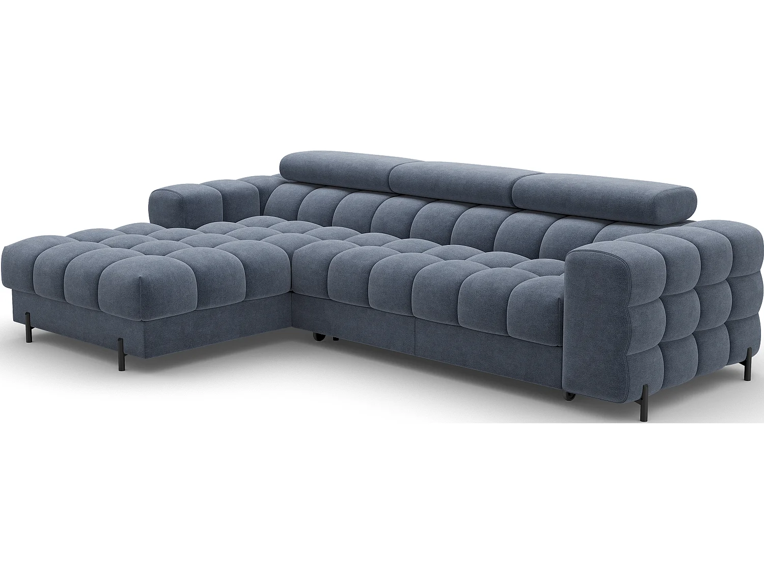 Canapé-lit Premium moderne en forme de L FELRO avec appuie-têtes réglables, rangement et fonction de couchage - Tissu bleu