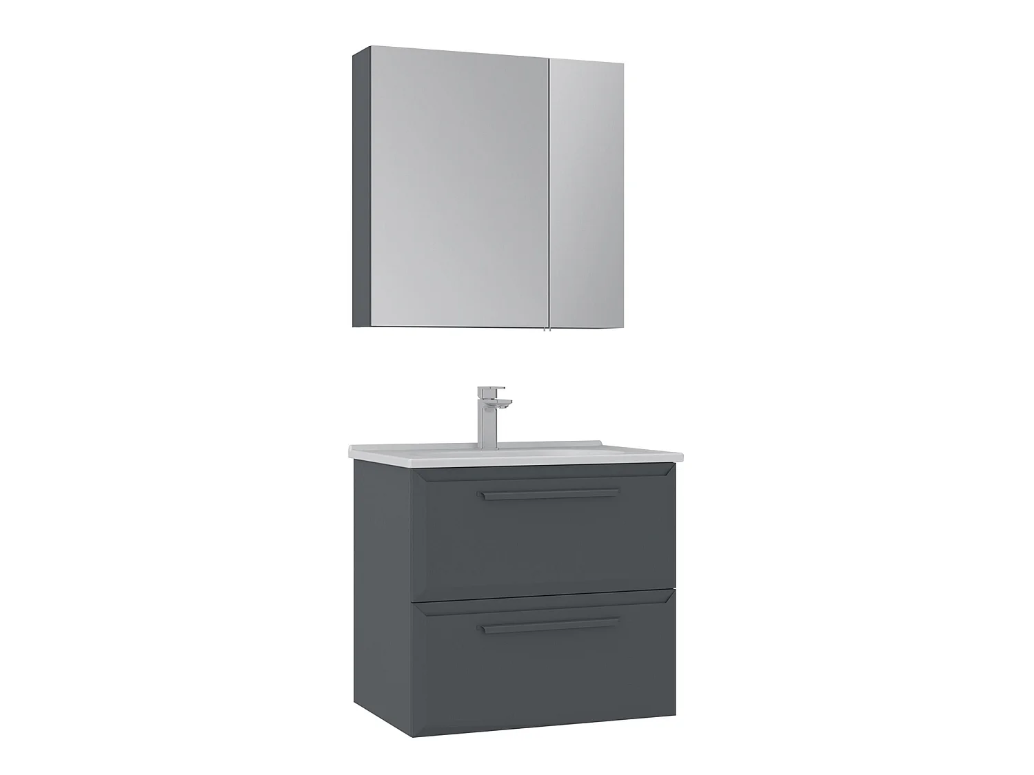 Modern Anthracite Badrumsmöbelset med Keramikhandfat och LED-spegel - Nuvola 65 v2 Kollektion