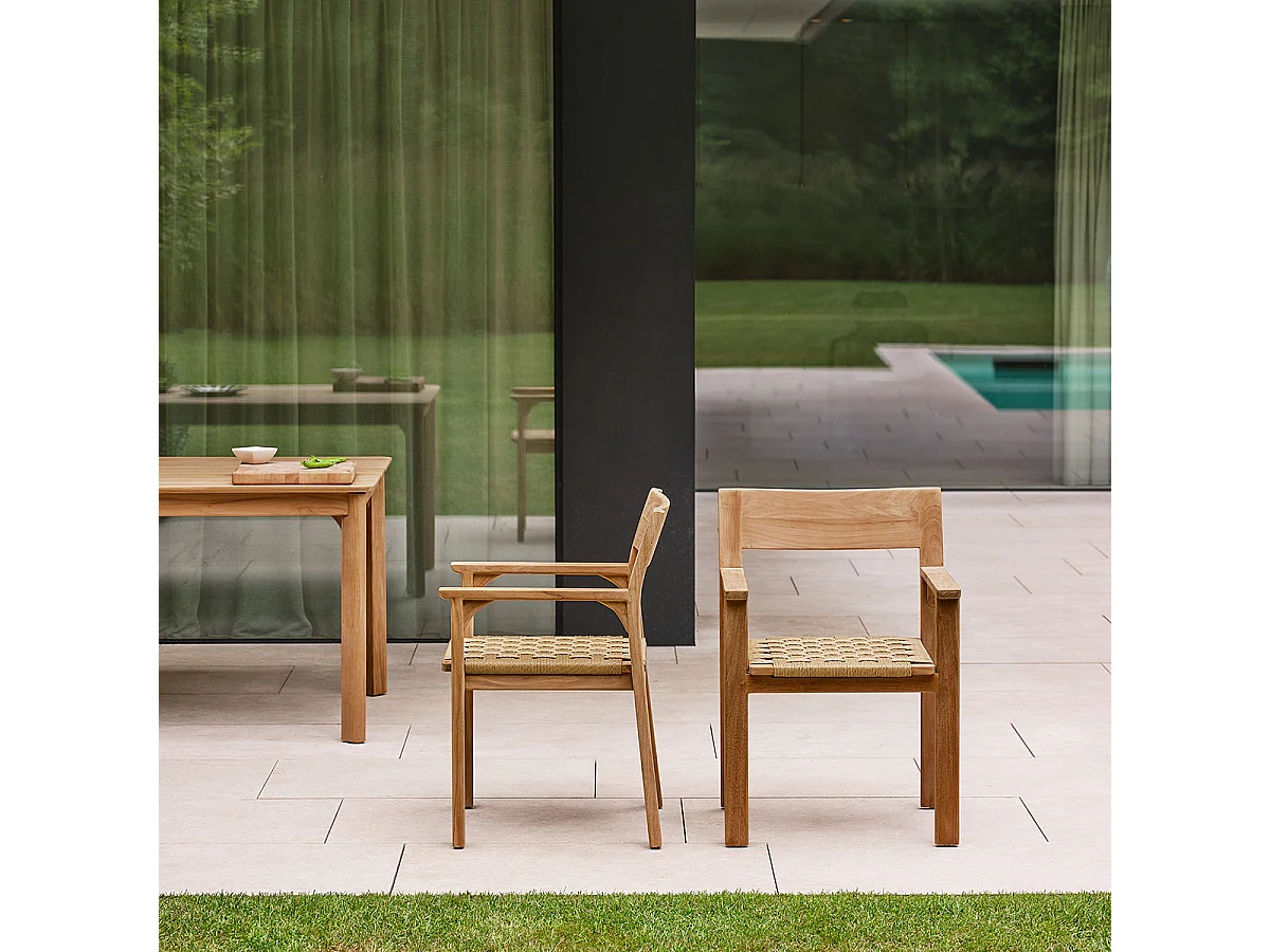 Lot de 2 fauteuils de jardin en teck et rotin