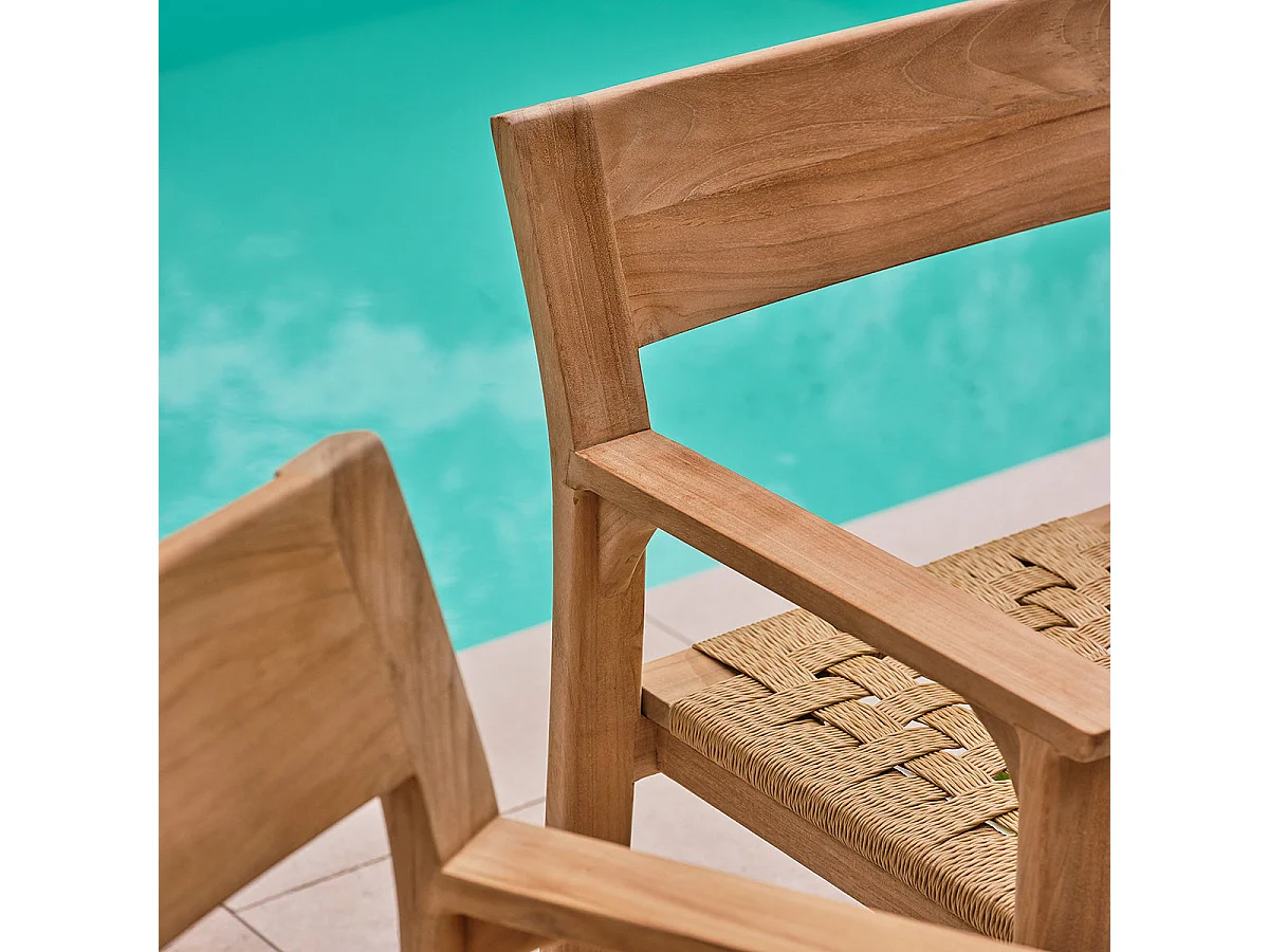 Lot de 2 fauteuils de jardin en teck et rotin