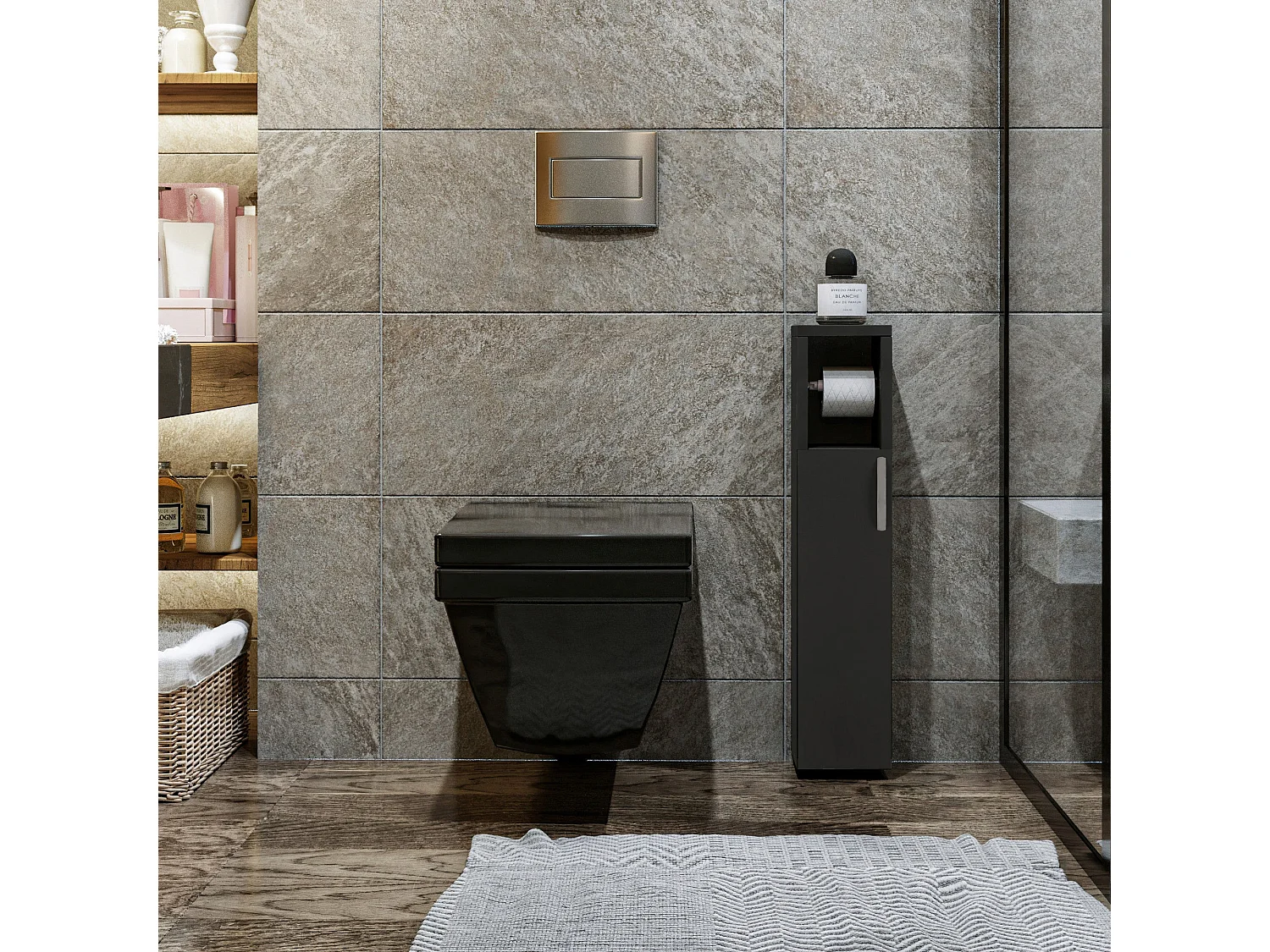 Meuble support pour papier toilette en bois "Star" - 15 x 12 x 65 cm - Gris anthracite