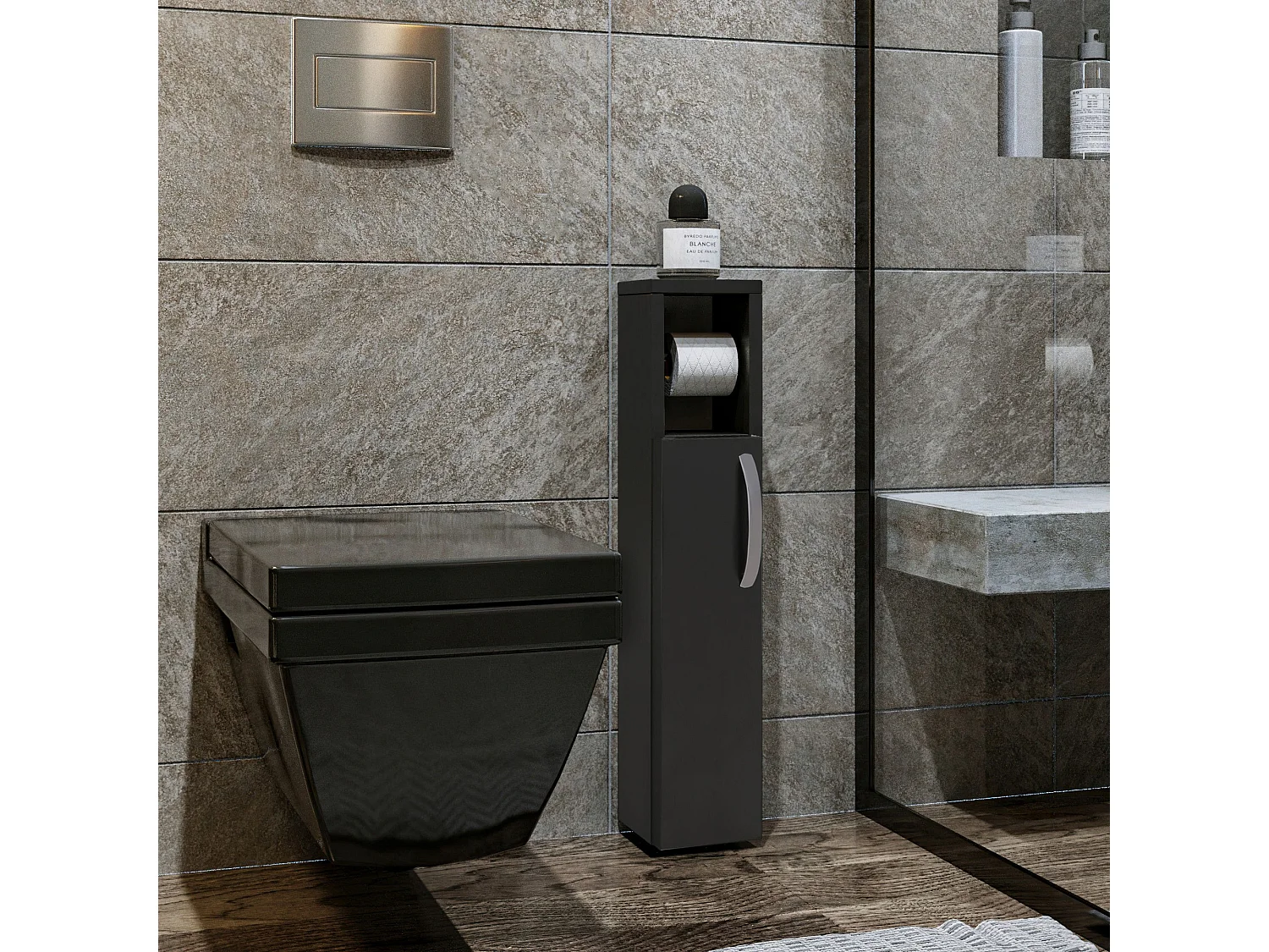 Meuble support pour papier toilette en bois "Star" - 15 x 12 x 65 cm - Gris anthracite