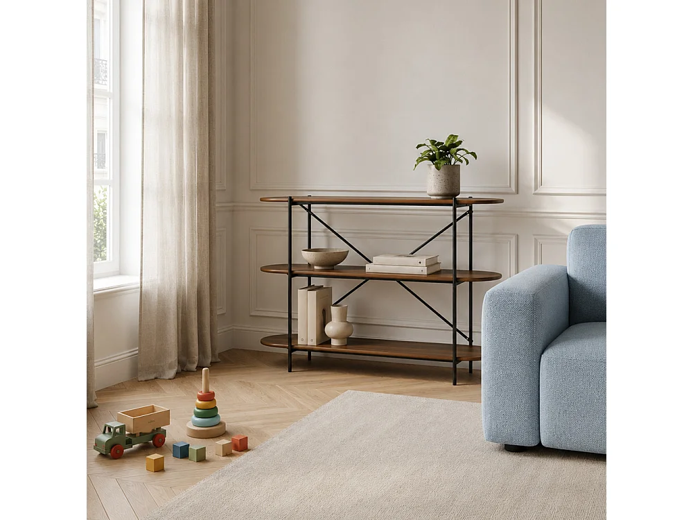 Janna - Etagère en bois et métal L115cm - Bois foncé