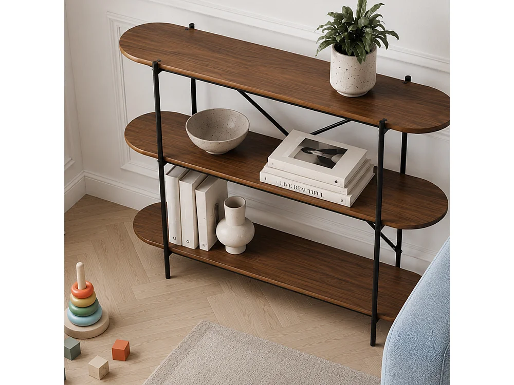 Janna - Etagère en bois et métal L115cm - Bois foncé