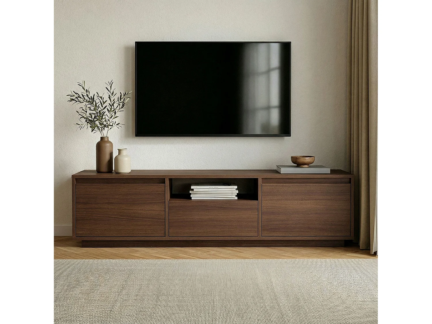 "Sentinel" Trä TV-bänk - Brun - 160 x 30 x 42 cm - Elegant & Rymlig