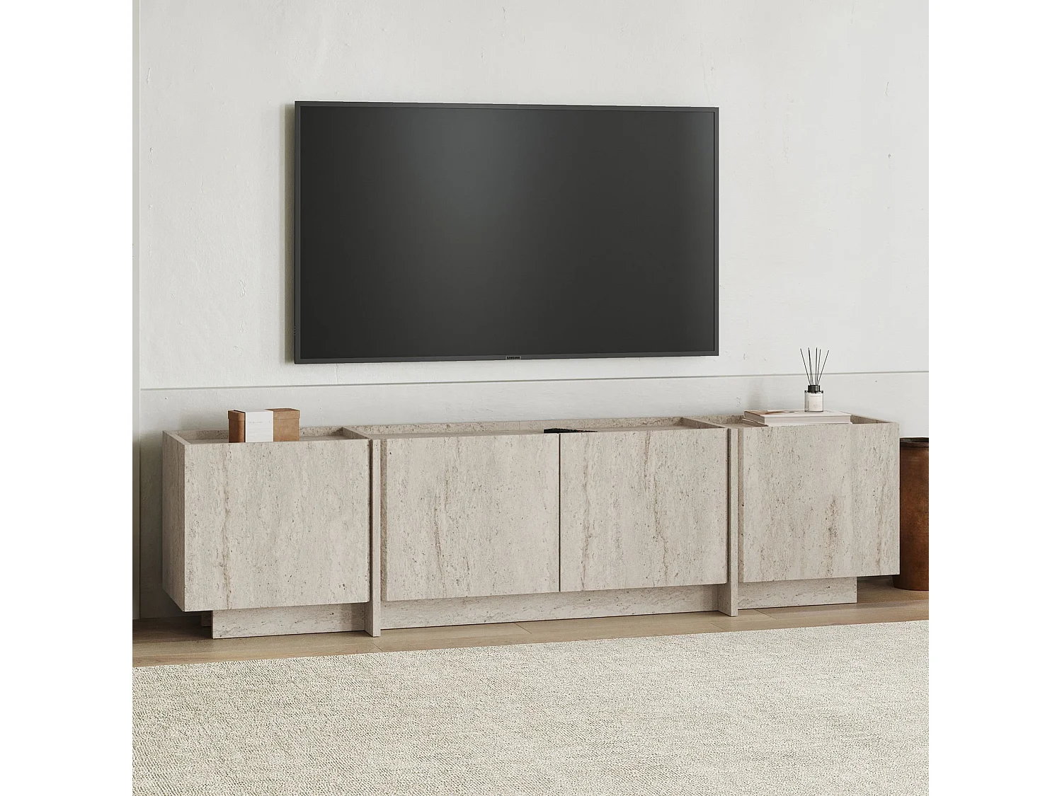 "Lowen" Trä TV-bänk - Travertin - Modern Design - 180 x 35 x 46 cm