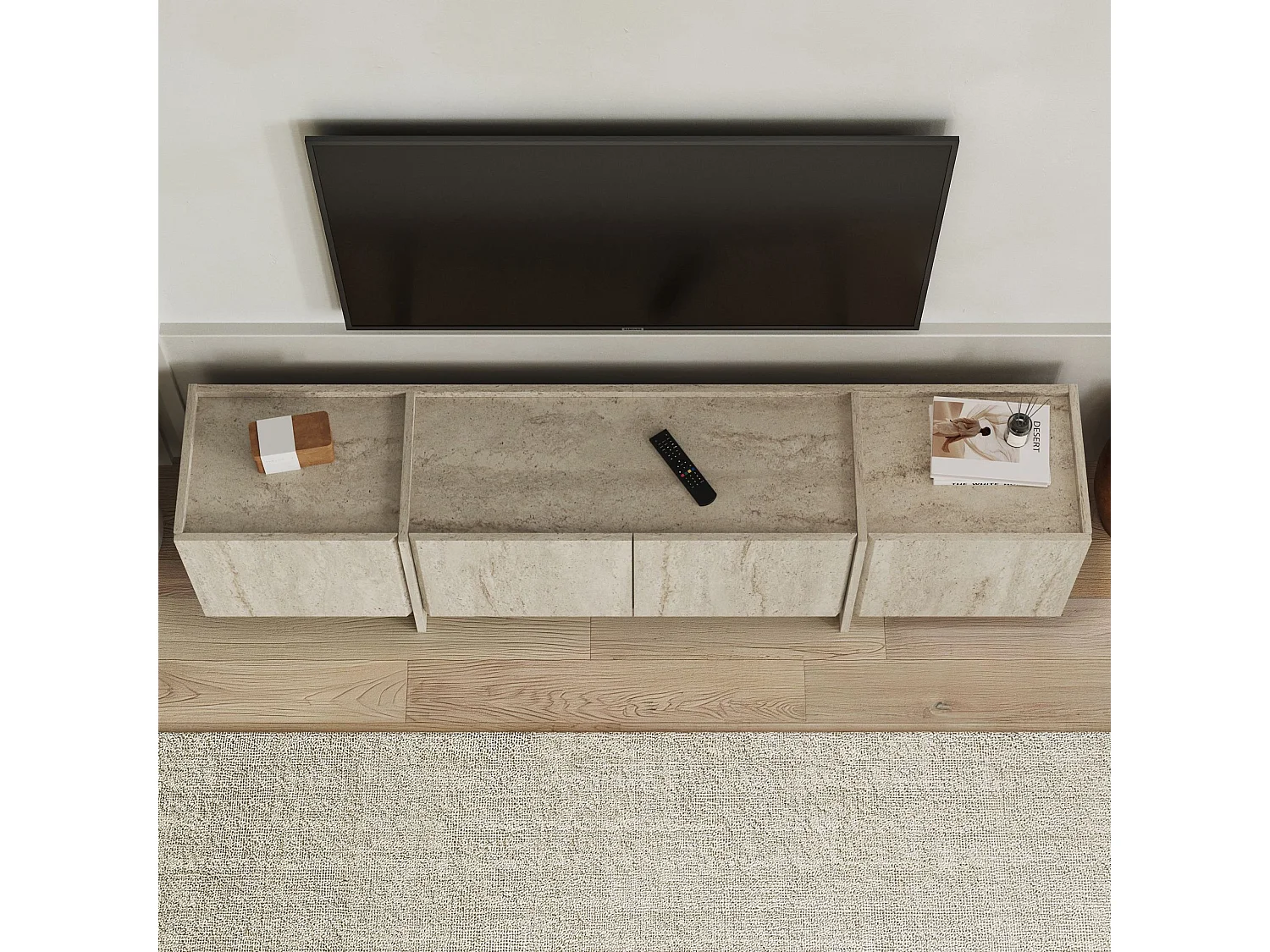 "Lowen" Trä TV-bänk - Travertin - Modern Design - 180 x 35 x 46 cm