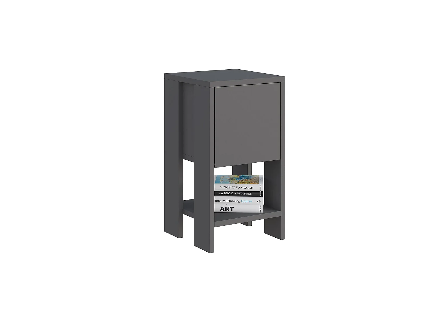 Houten nachtkastje "Ema" antraciet 30x30x55 cm met draaibare lade, modern design en melamine afwerking