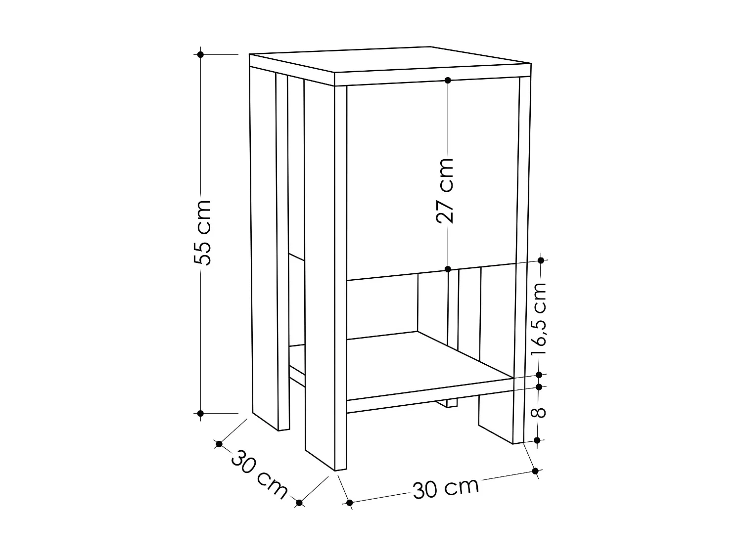 Houten nachtkastje "Ema" antraciet 30x30x55 cm met draaibare lade, modern design en melamine afwerking