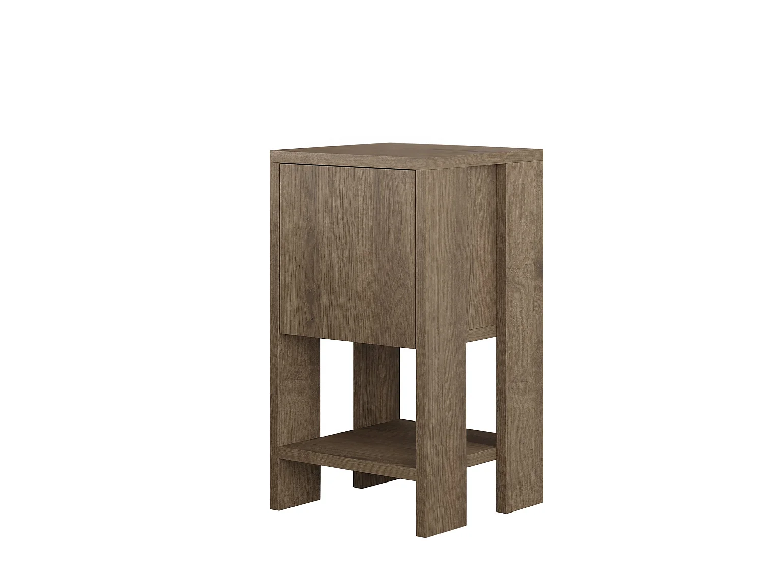Houten nachtkastje "Ema" bruin Hitit 30x30x55 cm met druk-open lade, modern design en melamine afwerking