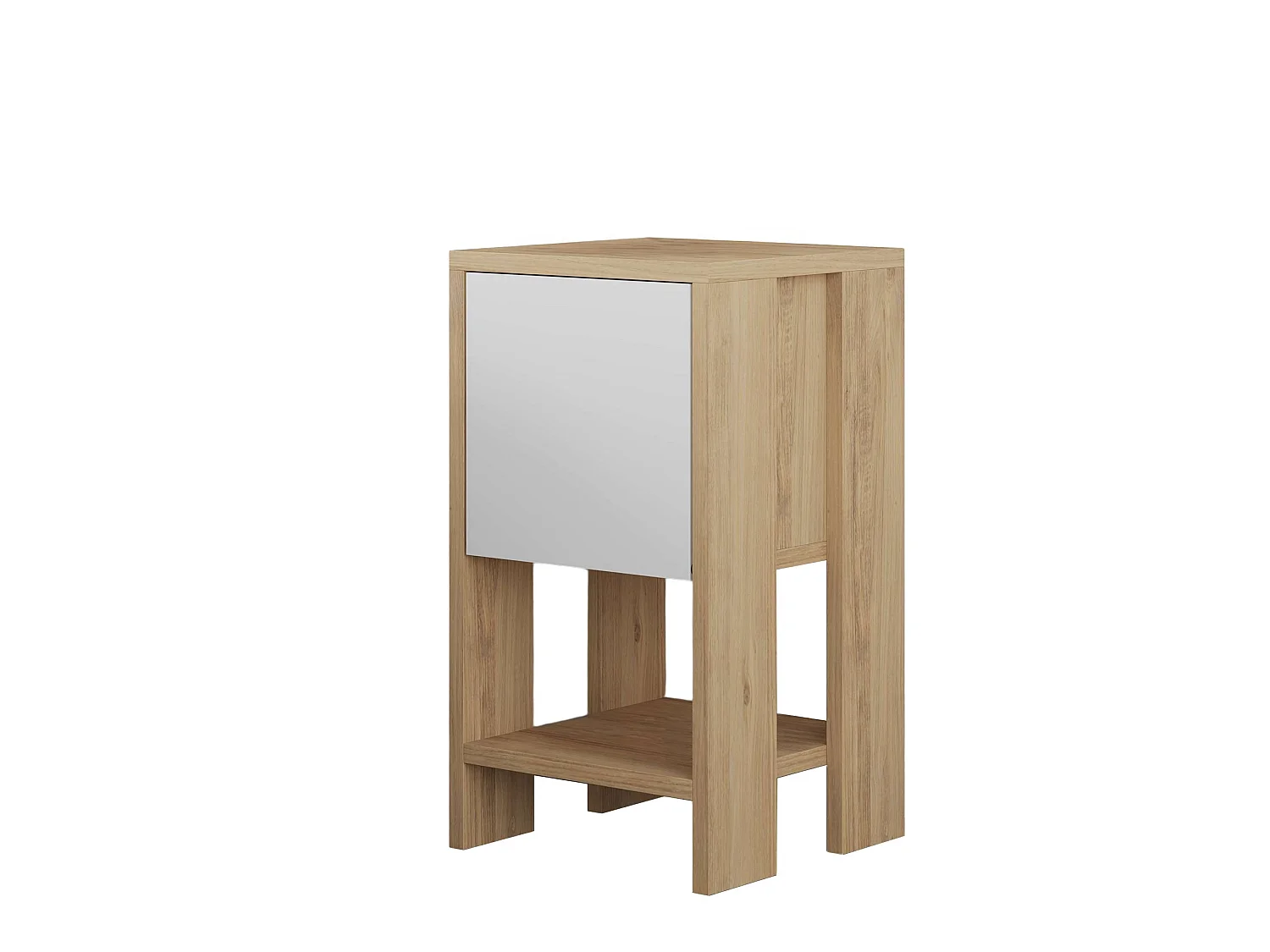 Nachtkastje "Ema" 30x30x55 cm van melaminehout eiken saffier en wit, modern design met drukdeuren