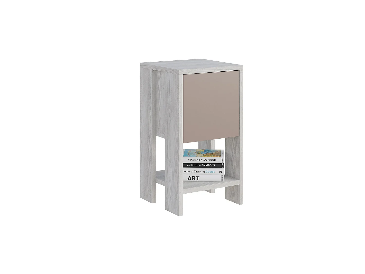 Witte nachtkastje "Ema" van melaminehout 30x30x55 cm met draaibare lade, modern en elegant design
