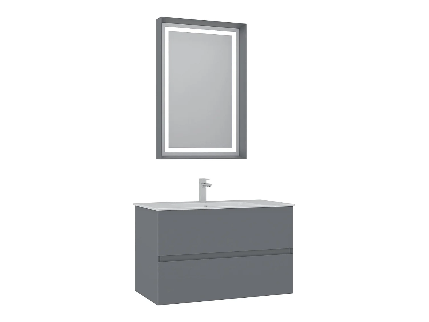 Modern Mattgrå Sminkbordssats med LED-belyst spegel, 2-delad, 91x51x55 cm, Högkvalitativ Yta