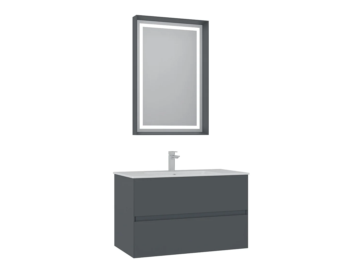 Waschtisch-Set mit Spiegel (2-teilig) "Nest 91 v2" – 91 x 51 x 55 cm – Anthrazit matt