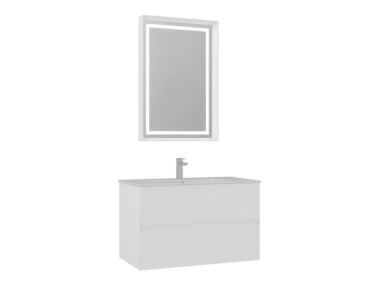 Modern LED-Belyst Sminkbord med Keramikhandfat och Lådor med Mjukstängning - Matt Vit, 91 x 51 x 55 cm