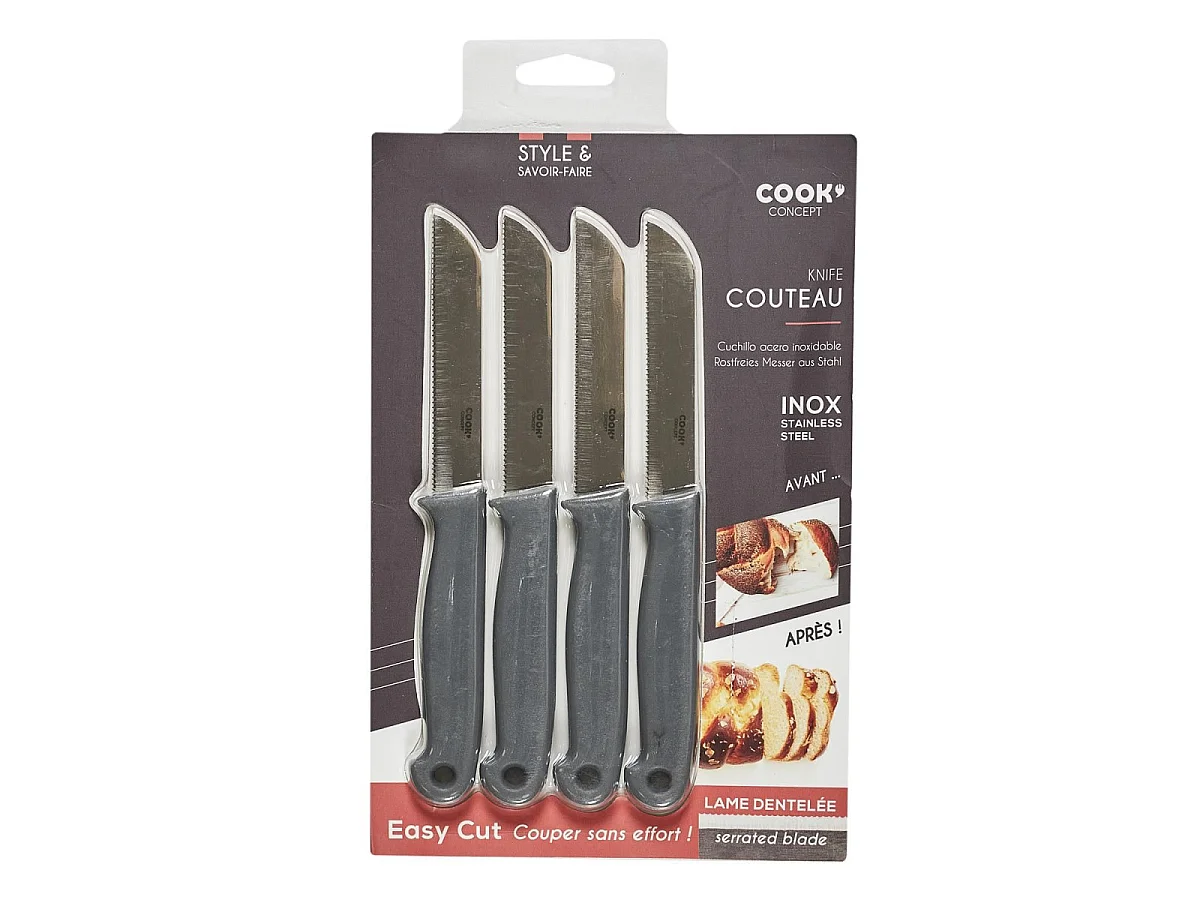 Lot de 4 Couteaux Inox "Easy Cut" 17cm Gris
