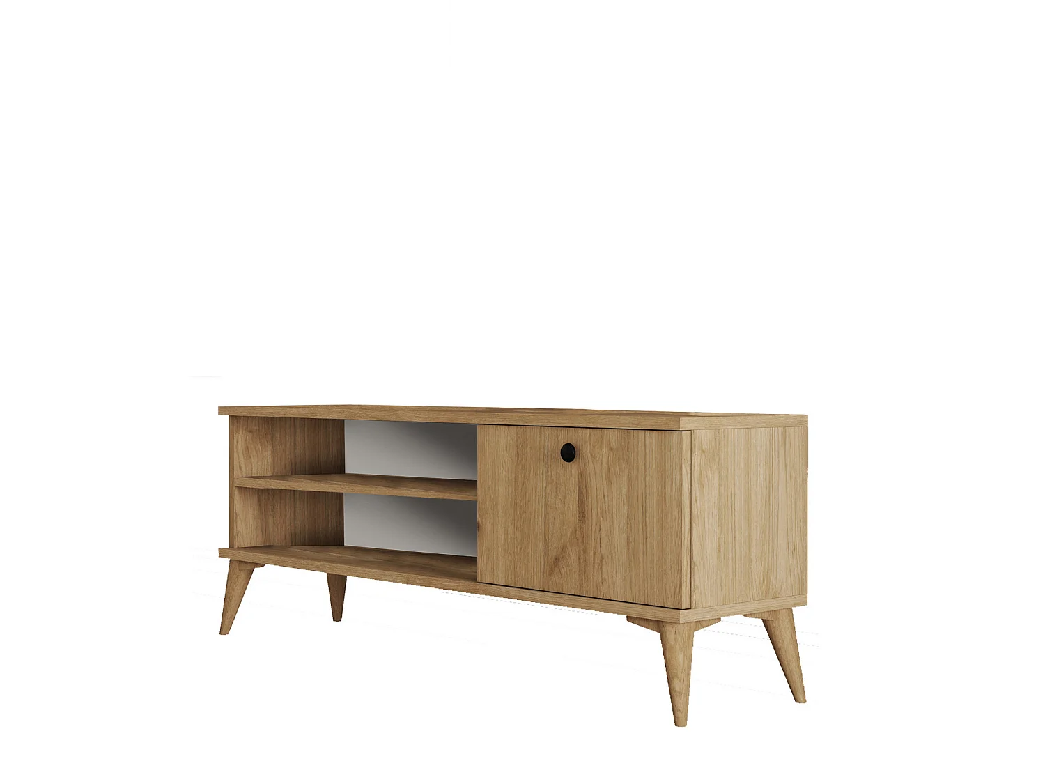 Retro TV-bänk i trä - Beige, 120 x 29 x 44 cm, 2 Hyllor, 1 Dörr