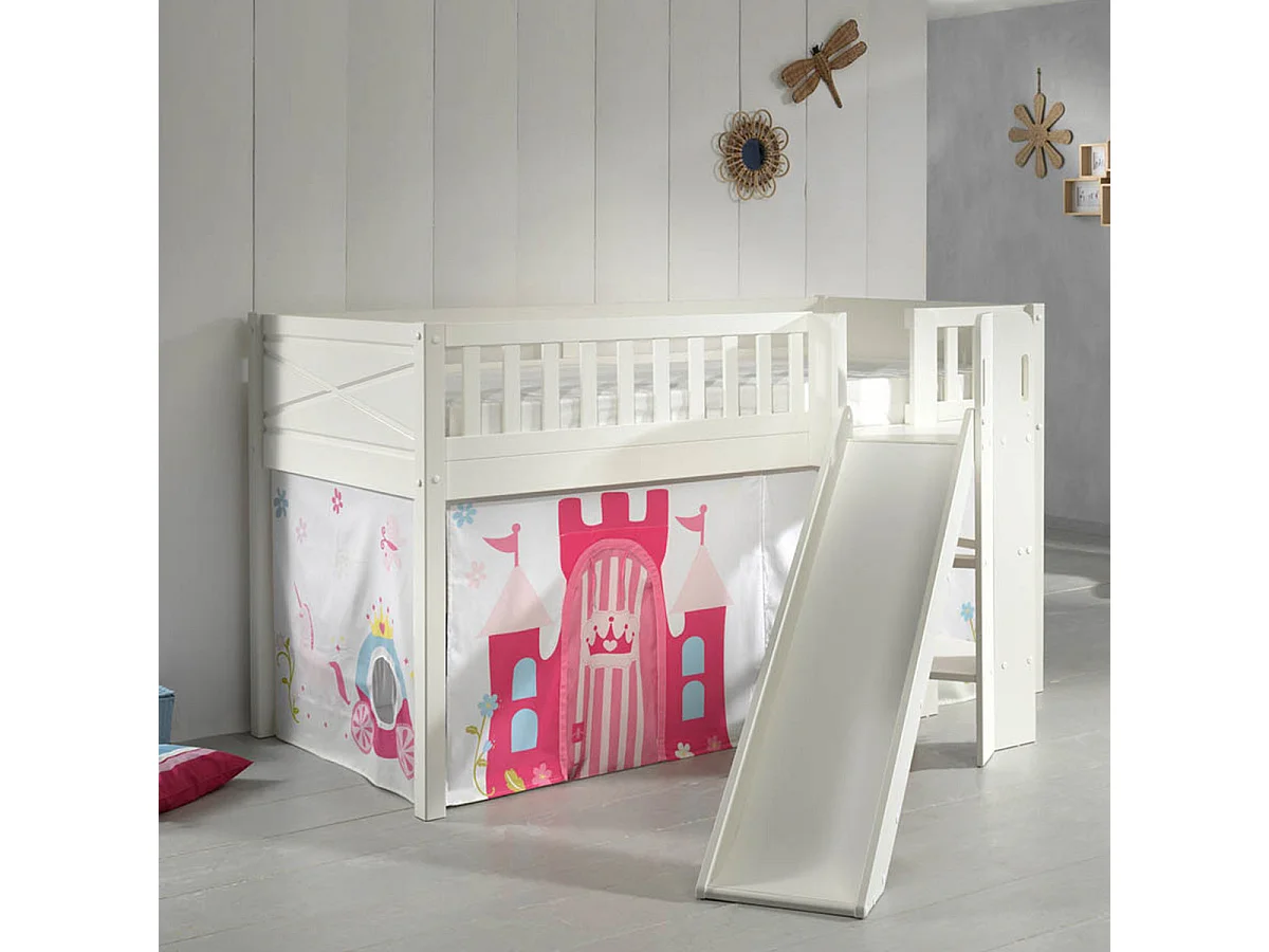 Lit Enfant Toboggan & Tente "Scott Princesse" 90x200cm Blanc