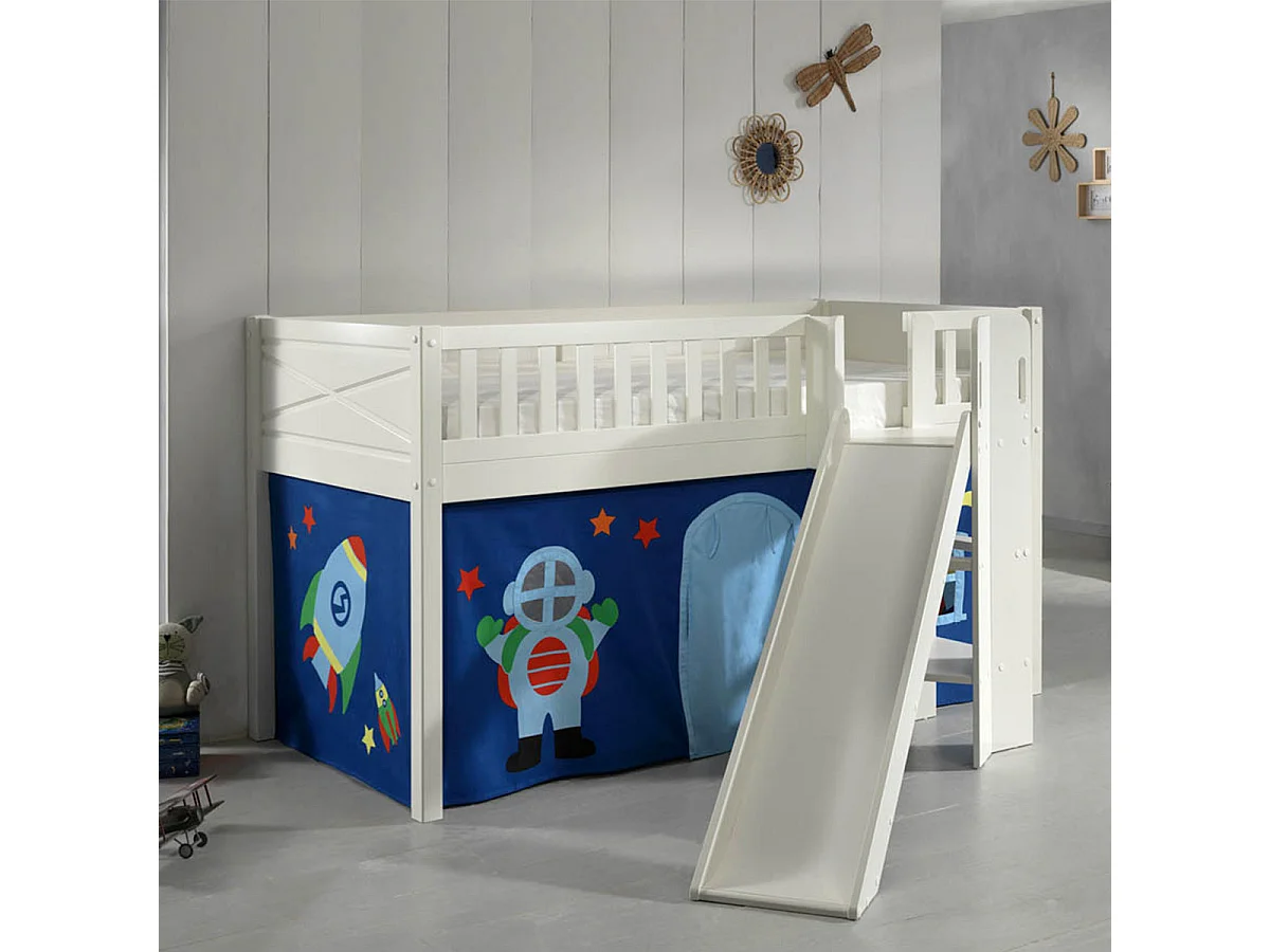 Lit Enfant Toboggan & Tente "Scott Astro" 90x200cm Blanc