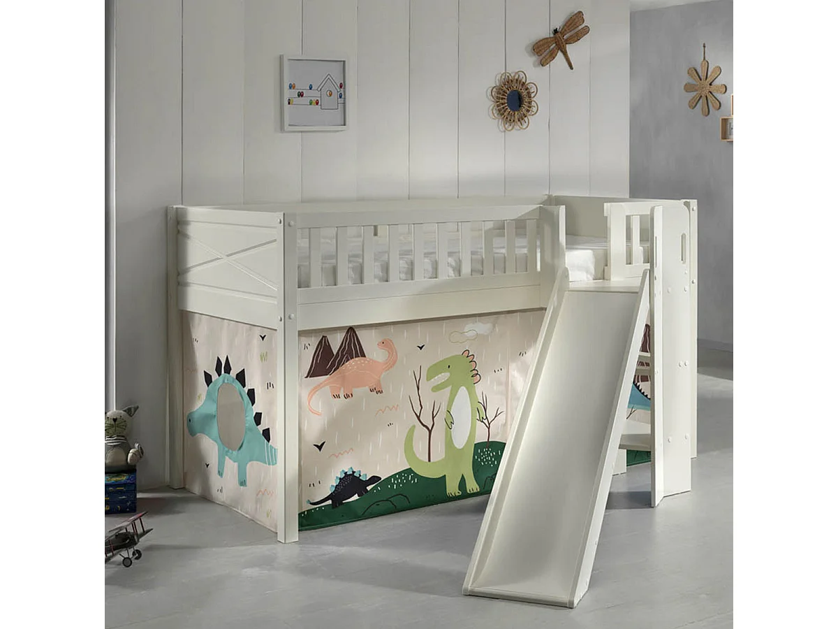 Lit Enfant Toboggan & Tente "Scott Dino" 90x200cm Blanc