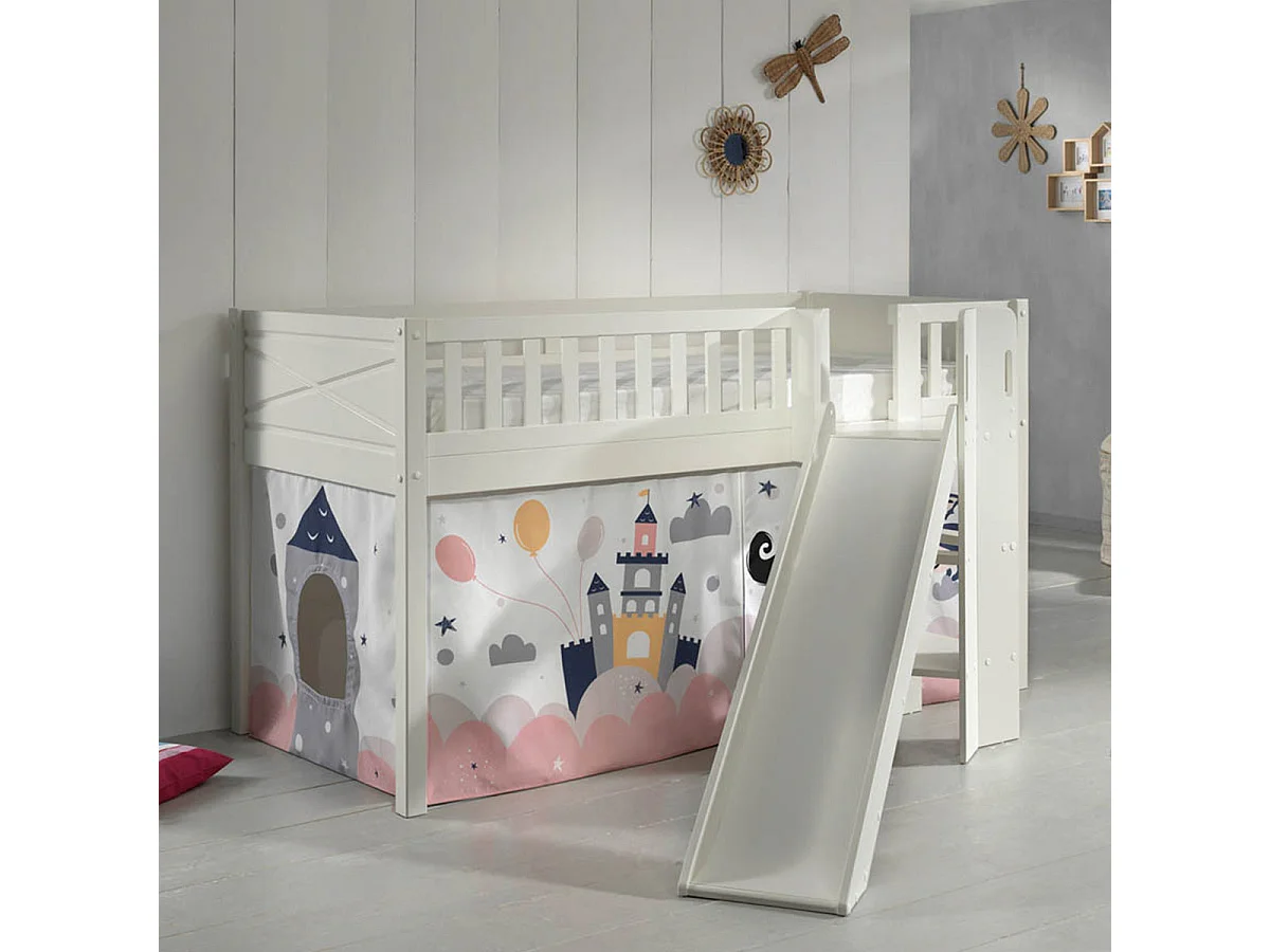 Lit Enfant Toboggan & Tente "Scott Princesse Sophie" 90x200cm Blanc