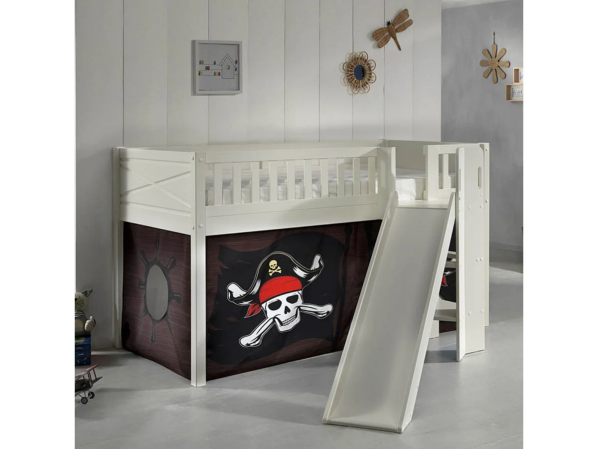 Lit Enfant Toboggan & Tente "Scott Caribian Pirates" 90x200cm Blanc