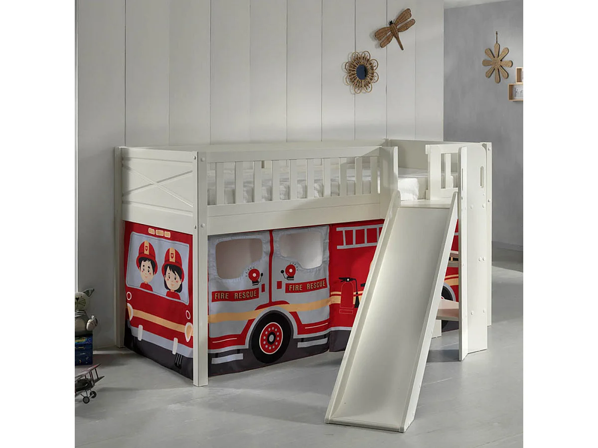 Lit Enfant Toboggan & Tente "Scott Fire Trucker" 90x200cm Blanc