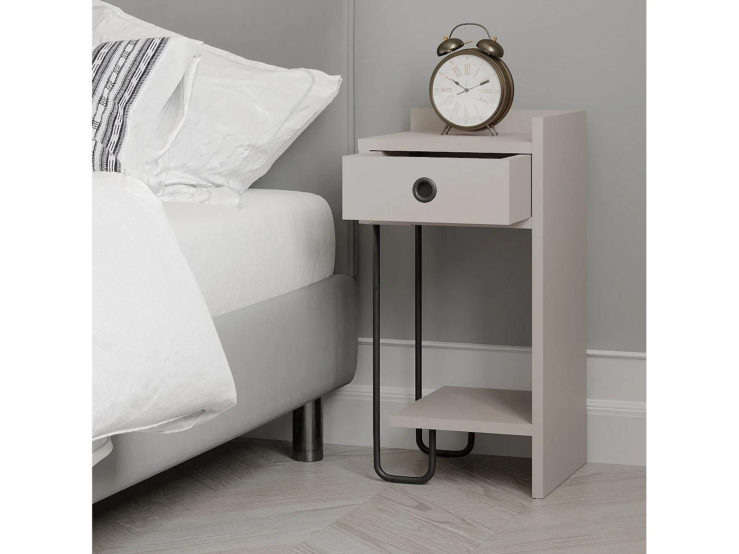 Modern Nattduksbord i Ljus Mokka Trä "Sirius" 32 x 30 x 61 cm - Elegant Design för Sovrummet