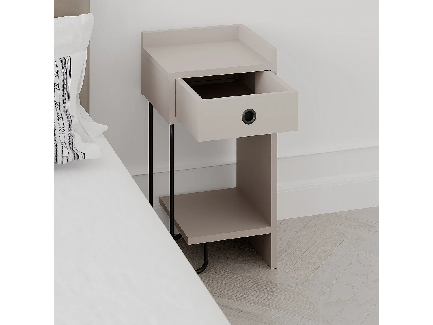 Modern Nattduksbord i Ljus Mokka Trä "Sirius" 32 x 30 x 61 cm - Elegant Design för Sovrummet