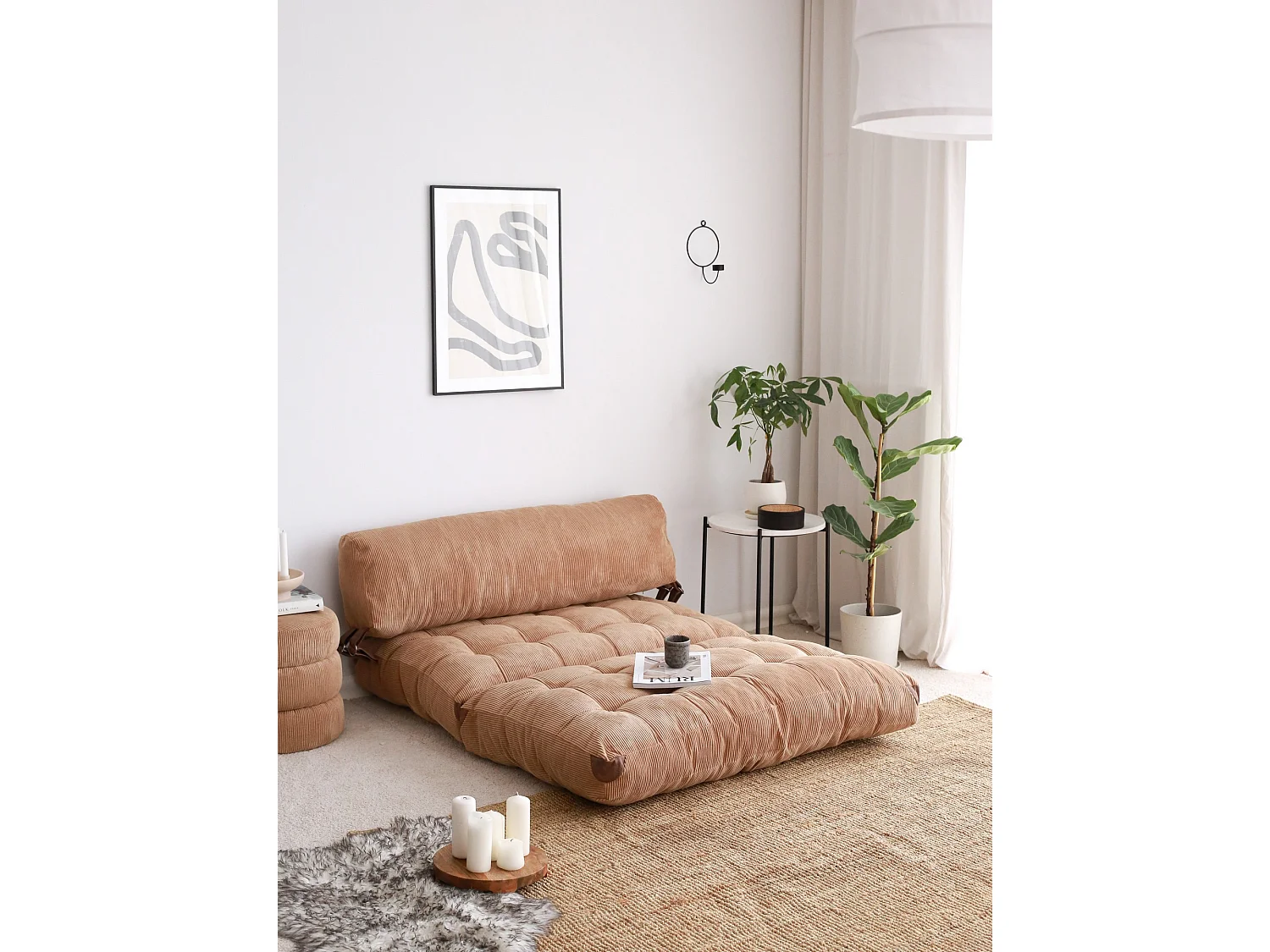 Stilfull 2-Sitsig Tygsoffa Säng "Fold" - Brun Sammet - 120 x 75 x 79 cm