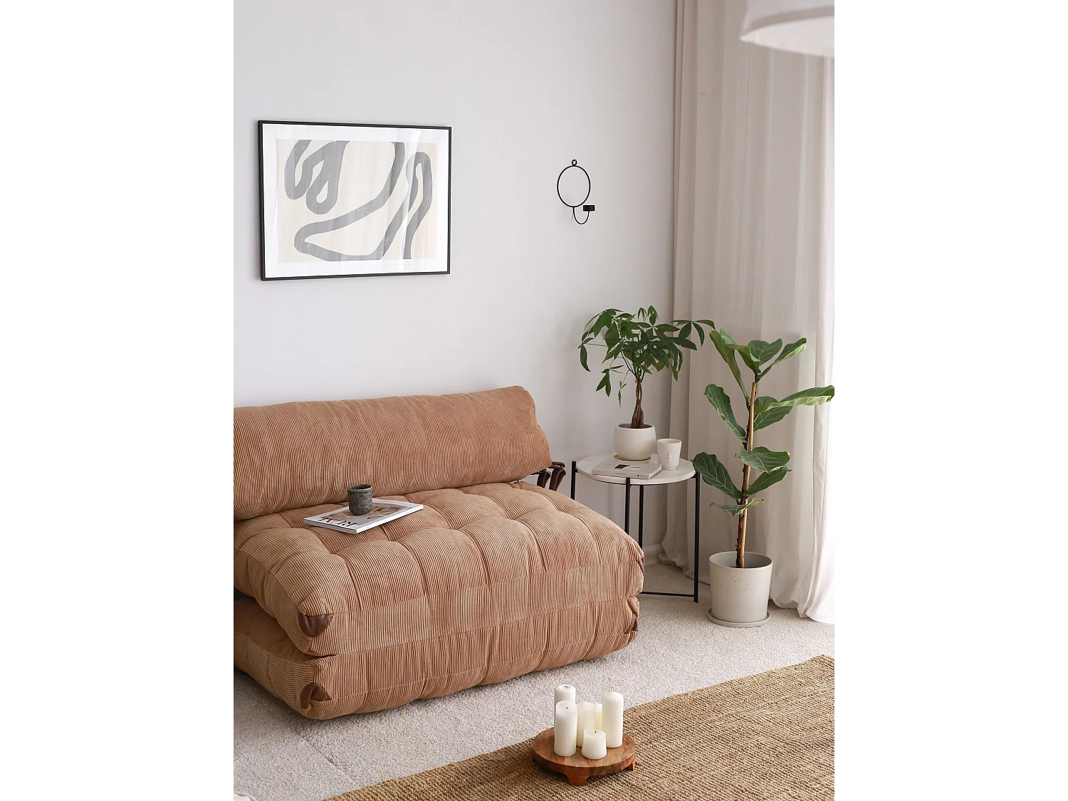 Stilfull 2-Sitsig Tygsoffa Säng "Fold" - Brun Sammet - 120 x 75 x 79 cm