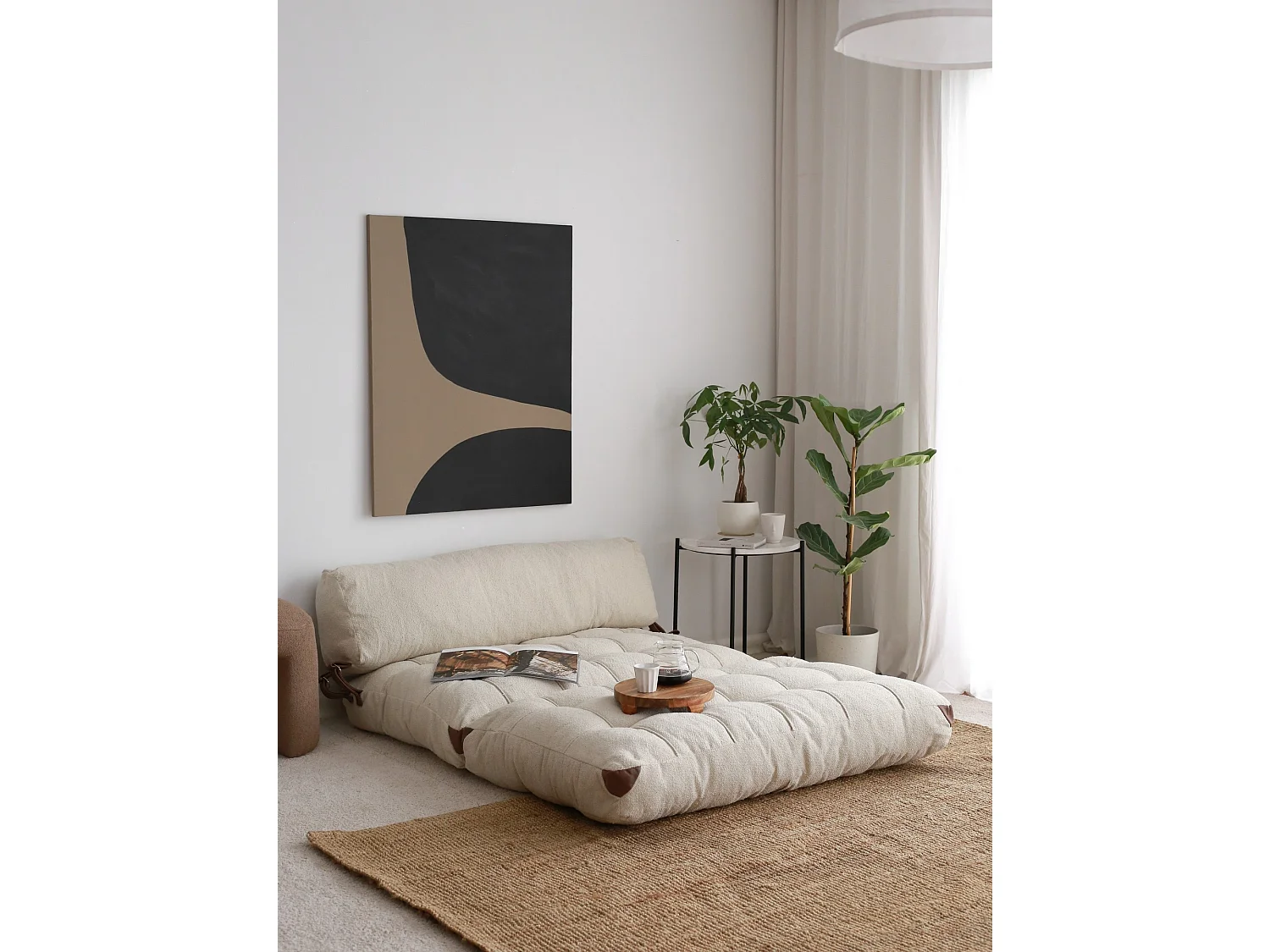 Canapé convertible 2 places en tissu crème 120x75x79 cm