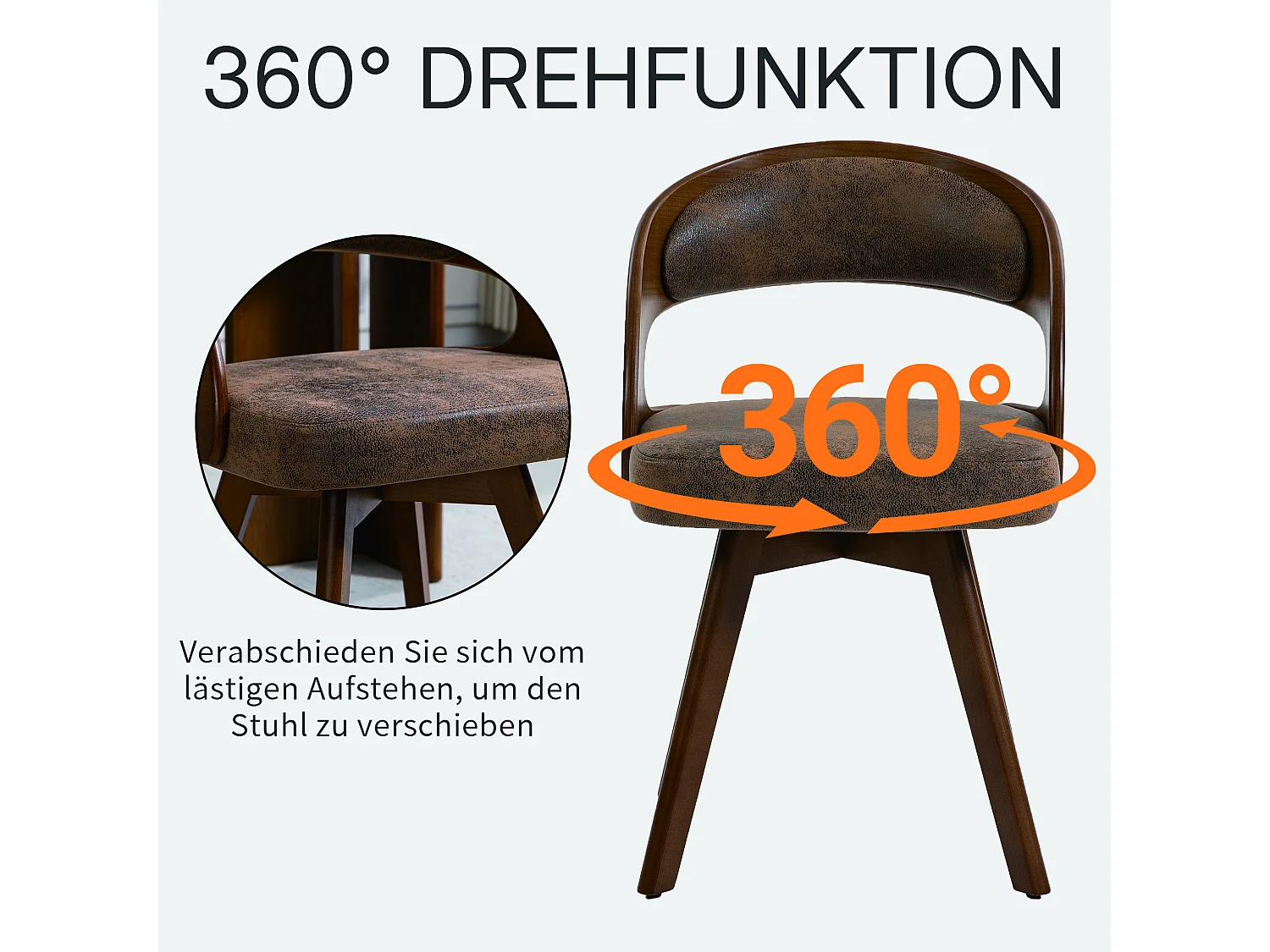 Esszimmerstuhl 2er Set Küchenstuhl mit Drehbarer Sitzfläche, Verstellbaren Holzbeinen, Polsterstuhl mit Geschwungener Rückenlehne