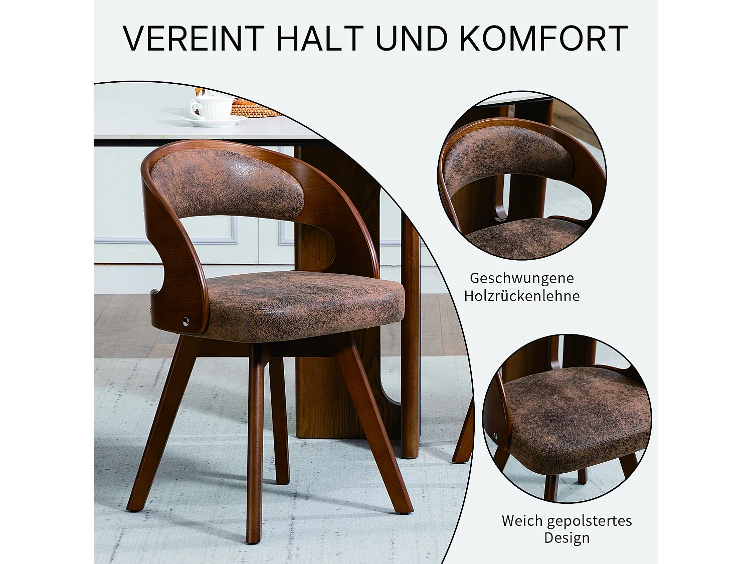 Esszimmerstuhl 2er Set Küchenstuhl mit Drehbarer Sitzfläche, Verstellbaren Holzbeinen, Polsterstuhl mit Geschwungener Rückenlehne