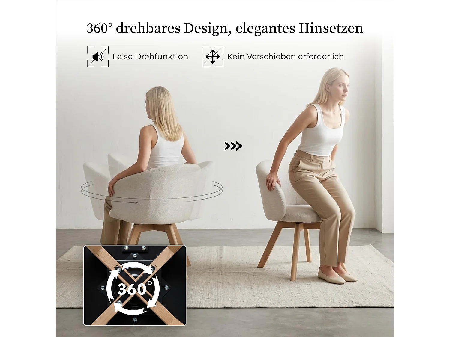 Esszimmerstühle drehbar 2er Set Küchenstühle mit Buchenholzbeinen, Rutschfesten Fußpads, Moderne Stoff Polsterstühle mit halbhoher, halb-umfassender Rückenlehne