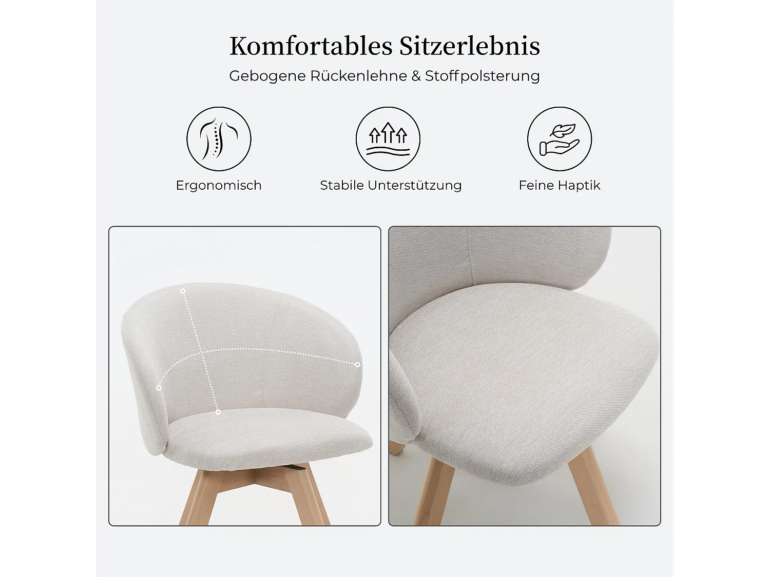 Esszimmerstühle drehbar 2er Set Küchenstühle mit Buchenholzbeinen, Rutschfesten Fußpads, Moderne Stoff Polsterstühle mit halbhoher, halb-umfassender Rückenlehne