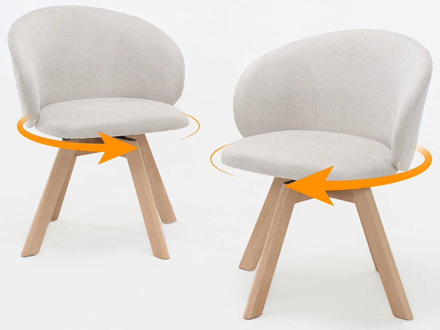 Sedie da pranzo girevoli moderne set da 2 con rivestimento in tessuto e gambe in faggio