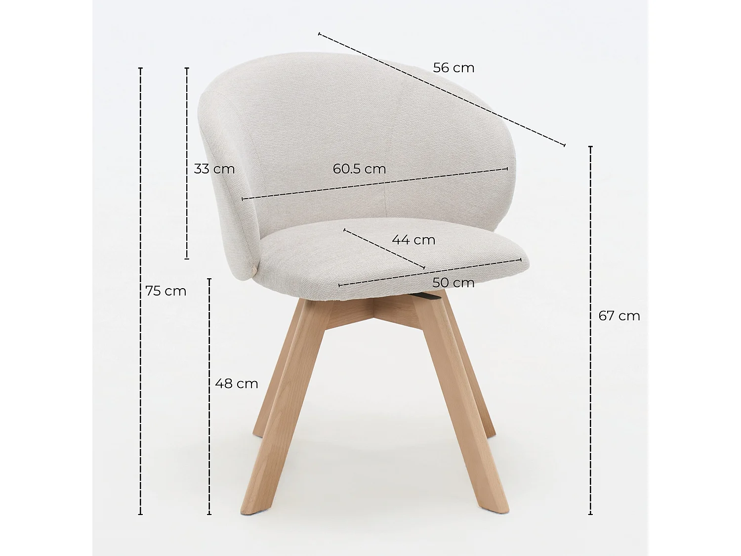 Sedie da pranzo girevoli moderne set da 2 con rivestimento in tessuto e gambe in faggio