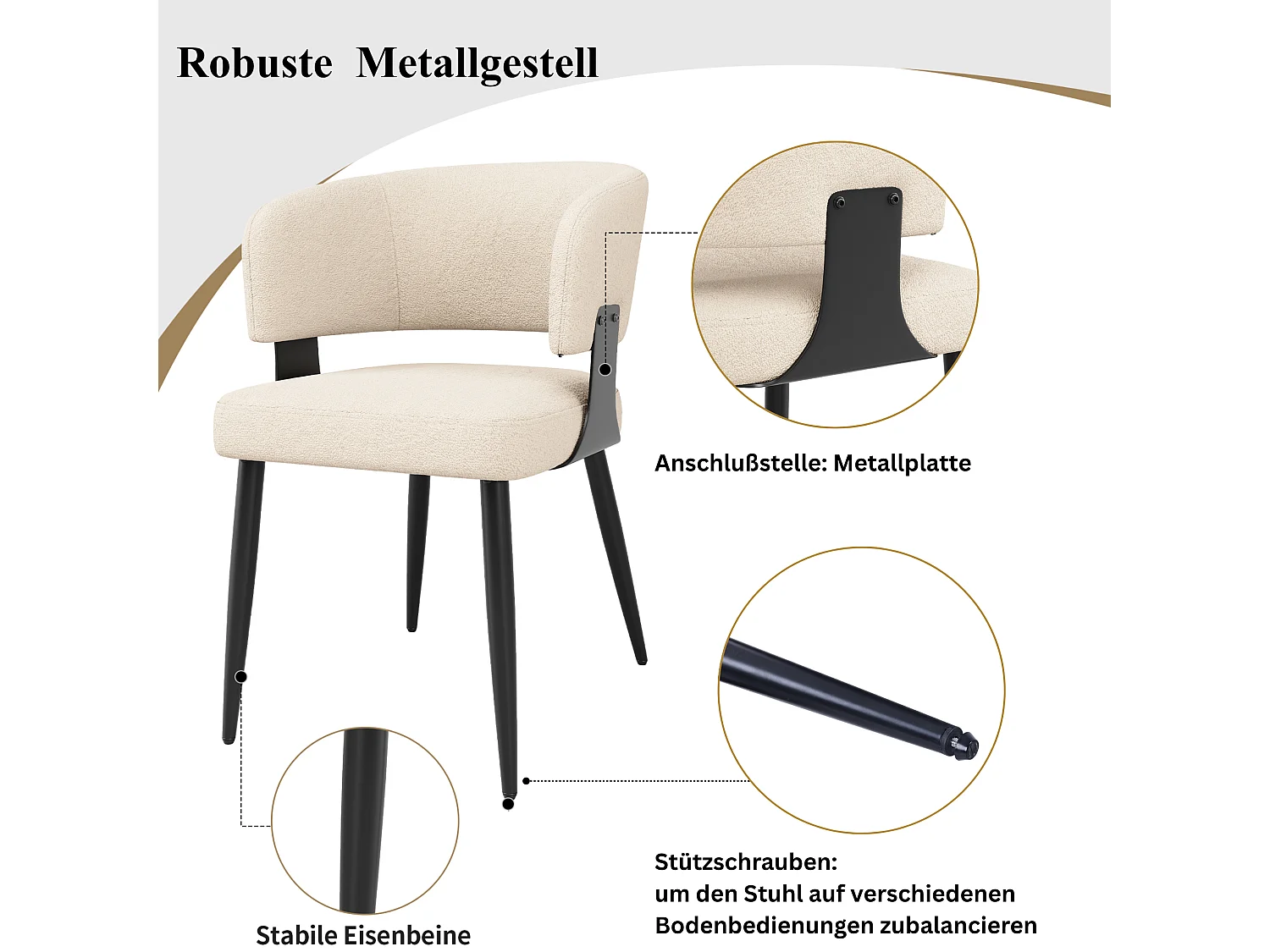 Ensemble de 2 chaises de salle à manger rembourrées en flanelle avec pieds réglables et vis de support
