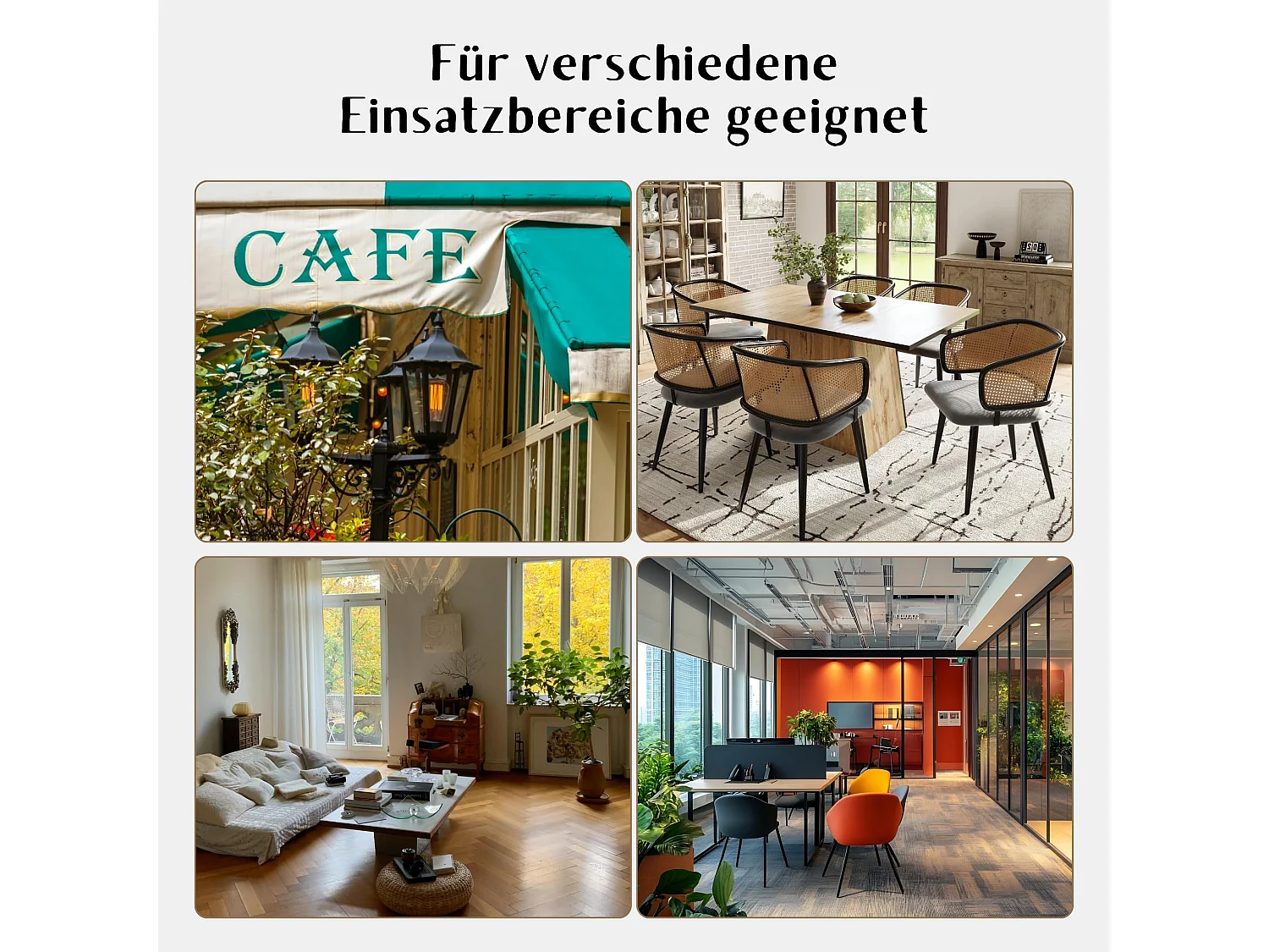 Esszimmerstühle 2er Set, Küchenstuhl mit Rattan-Rückenlehne, gepolsterter Sitz, Metallrahmen, Metallbeine mit rutschfesten Fußpads, Skandinavischer Stil