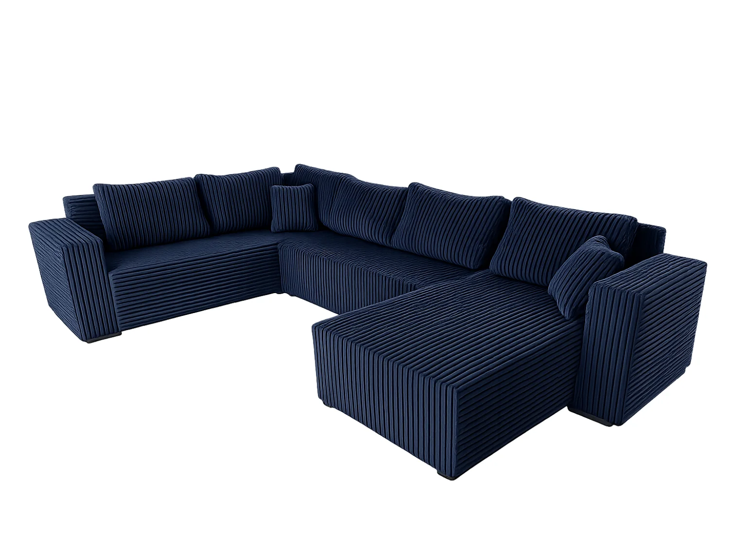 Wohnlandschaft Stylo U-Form mit Schlaffunktion & Bettkasten – Ecksofa in Cord Tilia – Breite 315 cm Blau
