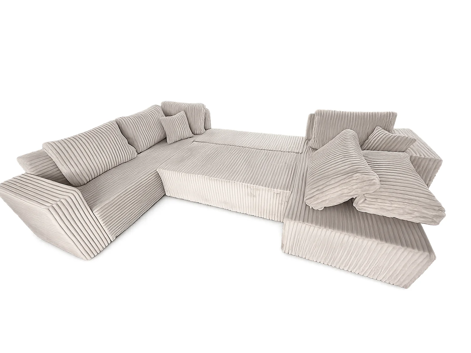 Wohnlandschaft Stylo U-Form mit Schlaffunktion & Bettkasten – Ecksofa in Cord Tilia – Breite 315 cm Blau