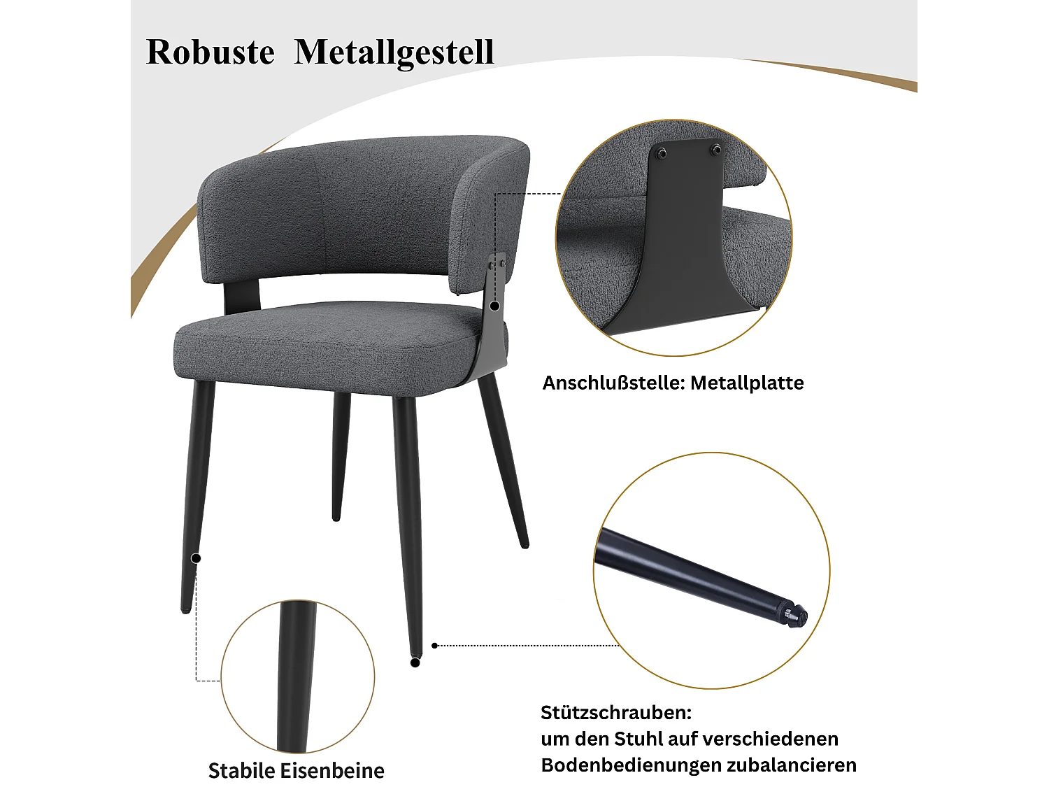 Esszimmerstuhl 2er-Set Flanellbezug Küchenstuhl mit Sitzkissen, Verstellbaren Füßen, Stützschrauben erreichen zur Höhenverstellfunktion