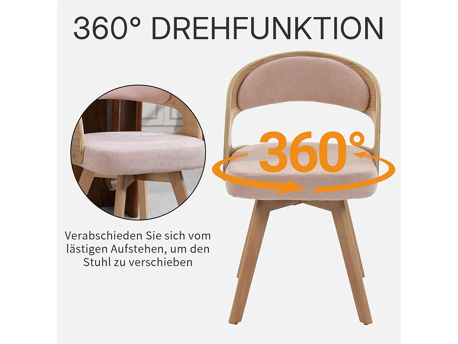 Esszimmerstuhl 2er Set Küchenstuhl mit Drehbarer Sitzfläche, Verstellbaren Holzbeinen, Polsterstuhl mit Geschwungener Rückenlehne