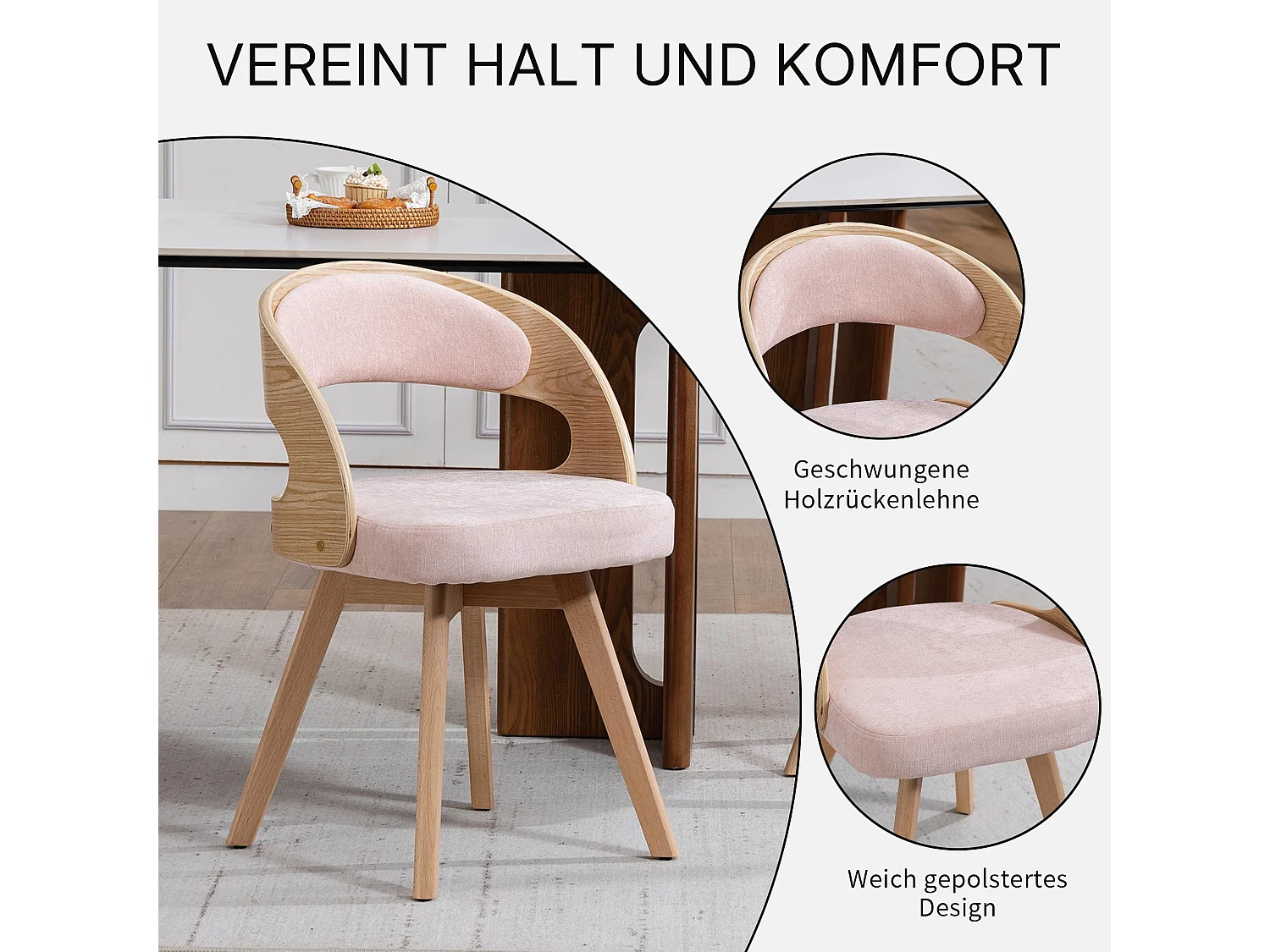 Esszimmerstuhl 2er Set Küchenstuhl mit Drehbarer Sitzfläche, Verstellbaren Holzbeinen, Polsterstuhl mit Geschwungener Rückenlehne