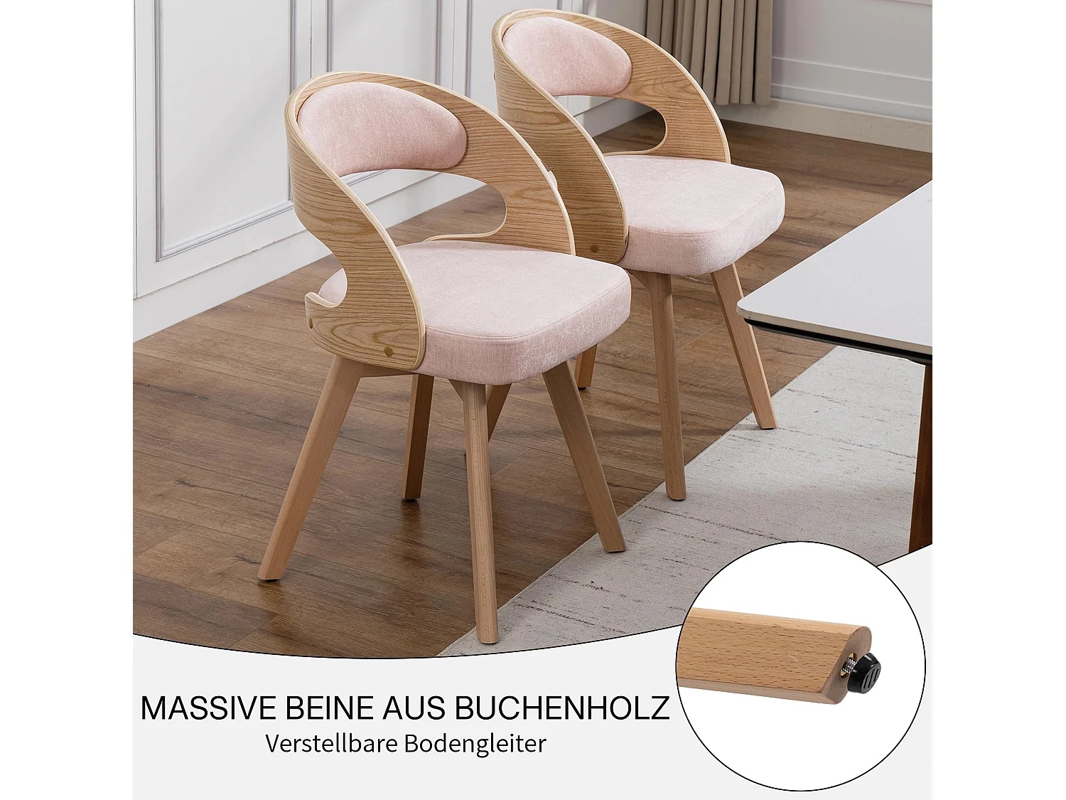 Esszimmerstuhl 2er Set Küchenstuhl mit Drehbarer Sitzfläche, Verstellbaren Holzbeinen, Polsterstuhl mit Geschwungener Rückenlehne