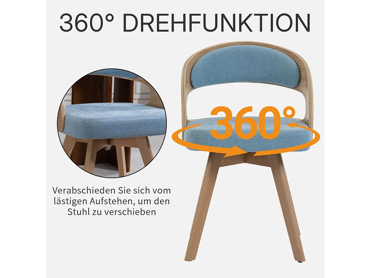 Ensemble de 2 Chaises de Cuisine avec Siège Pivotant, Pieds en Bois Réglables, Chaise Rembourrée avec Dossier Courbé