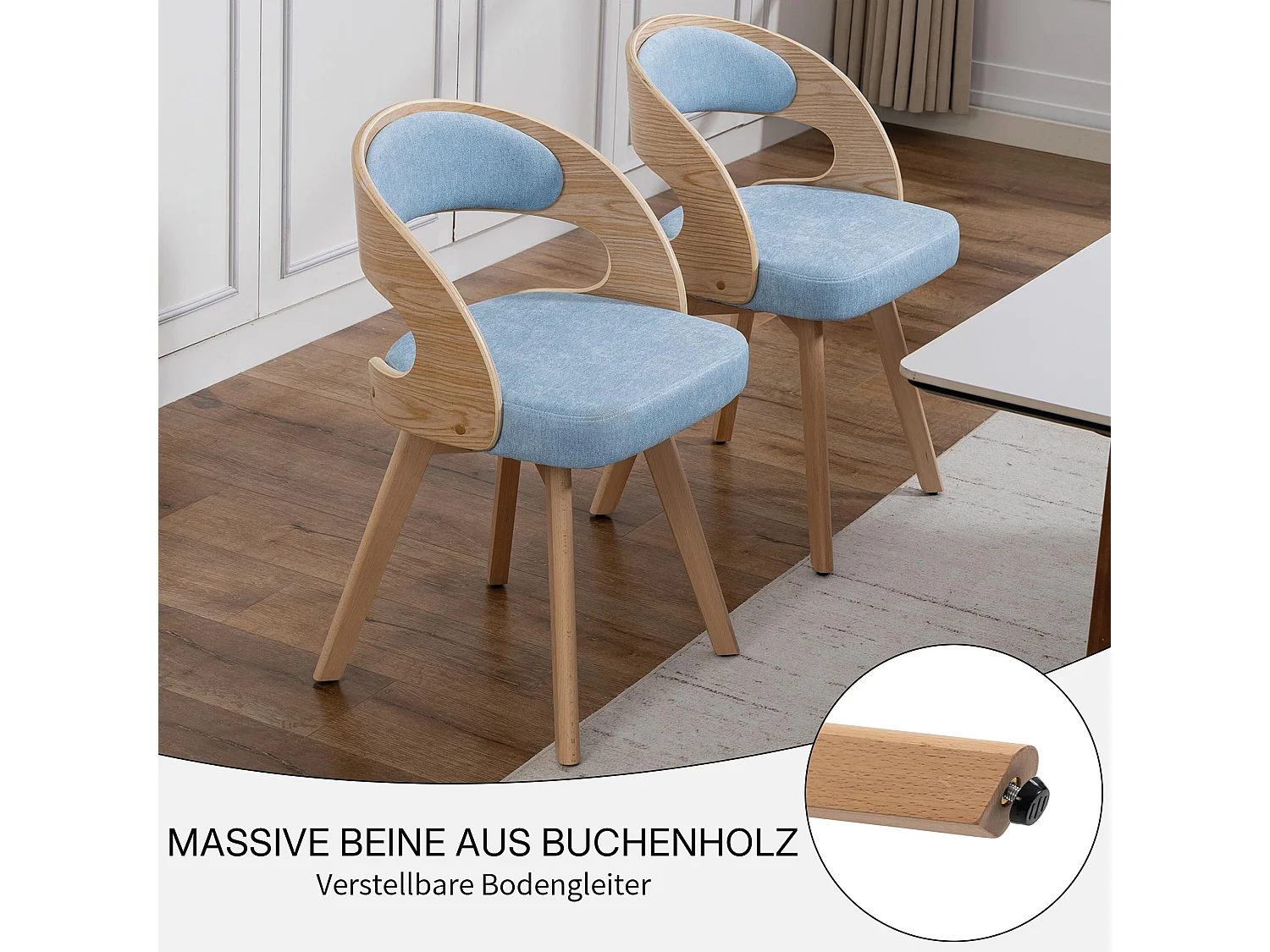 Ensemble de 2 Chaises de Cuisine avec Siège Pivotant, Pieds en Bois Réglables, Chaise Rembourrée avec Dossier Courbé
